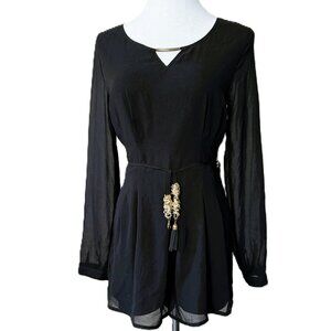 E&M Black Charmeuse Long Cuffed Sleeve Romper Size Small
